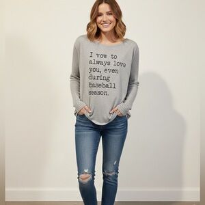 Live Love Gameday Gray Knit Top Medium "Love You During Baseball Season"